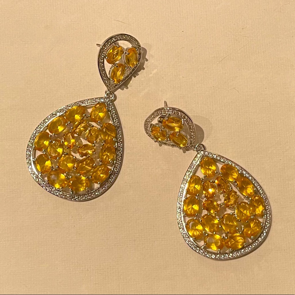 NEW Genuine Citrine & white Topaz .925 earrings. Special occasion & wedding.